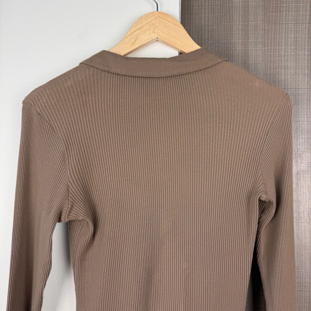 James‎ Perse Sable Brown Ribbed Polo Long Sleeve Top Split Neck Large - Picture 10 of 13